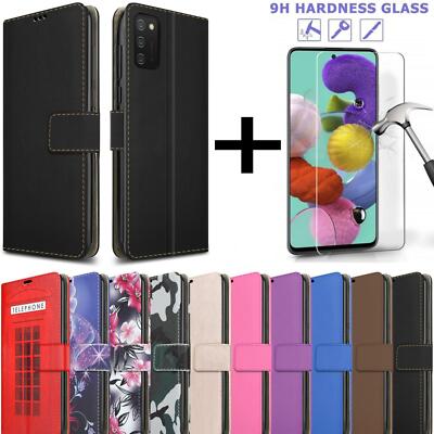 Für Samsung Galaxy A02S Hülle, Leder Wallet Stand Handy Cover + Hartglas