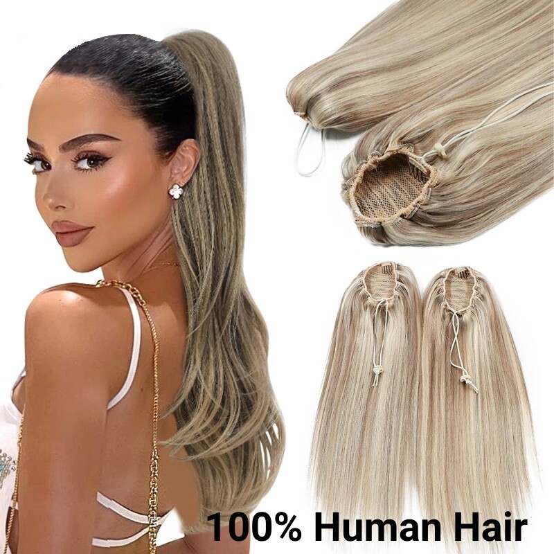 100% Real Remy Human Hair Drawstring Ponytail Extension With  display picture 2