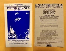 IMAGIC Intellivision $40,000 Defend Atlantis 2Game Contest Entry Forms 1982 RARE