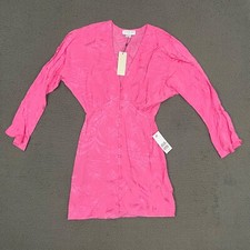 Never Fully Dressed Dress Womens Size 4 Pink Mini Button Floral Jacquard Casual