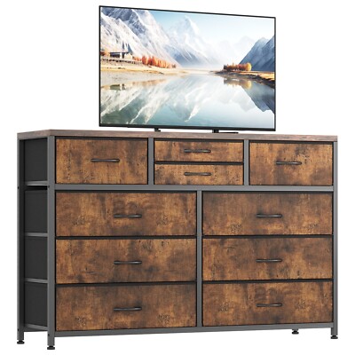10 Drawer Dresser 55" TV Stand with Power Outlet Chest of Drawers Storage  Brown | eBay