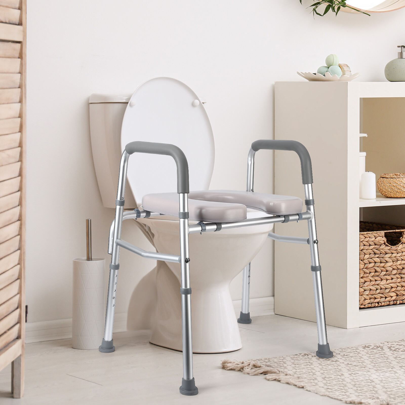 Raised Toilet Seat Safety Assist Shower Chair for Handicapped Pregnant Seniors