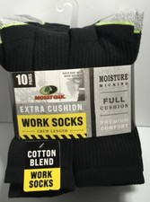 10 PAIRS MOSSY OAK MENS EXTRA CUSHION WORK CREW SOCKS Black 6-12 NWT