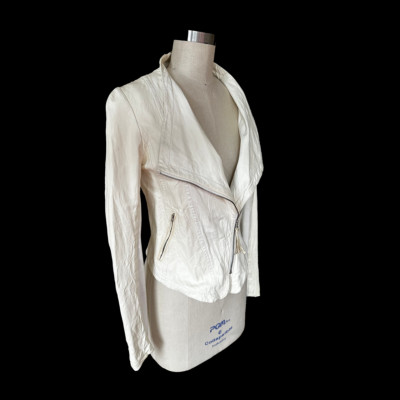 Mackage Montreal Cream Lamb Leather Moto Jacket Size Small Asymmetrical Zipper