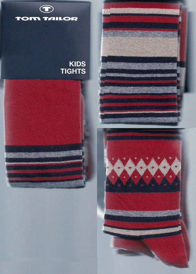 TOM TAILOR WARMER BAUMWOLLMIX Ringel-Strickstrumpfhose, blickdicht, rot-gemustert, div.Gr.