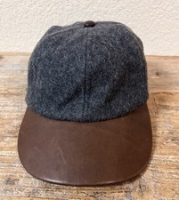 VINTAGE BANANA REPUBLIC BASEBALL CAP GRAY WOOL/ BROWN LEATHER OSFA MADE IN USA