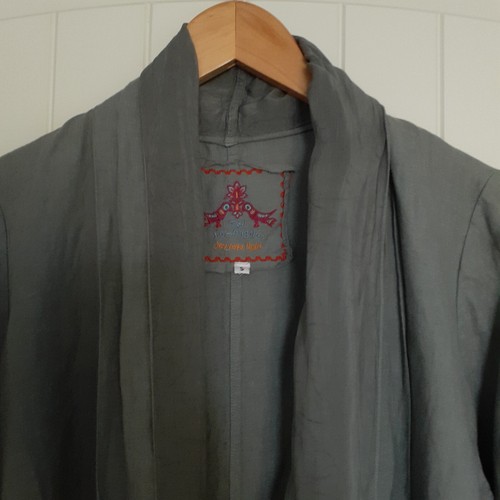 Johnny Was Linen Kimono w/Self Tie Embroidered Gray Size S - Picture 5 of 12