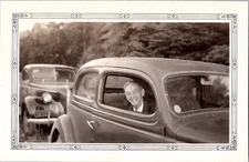 Funny Old Man Snapshot Sitting in Car Americana Auto 1940 Vintage Photo