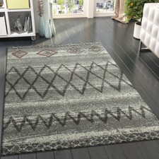 Grey Rug Scandi Geometric Carpet Modern Thick Heavy Soft Touch Mat Large Woven