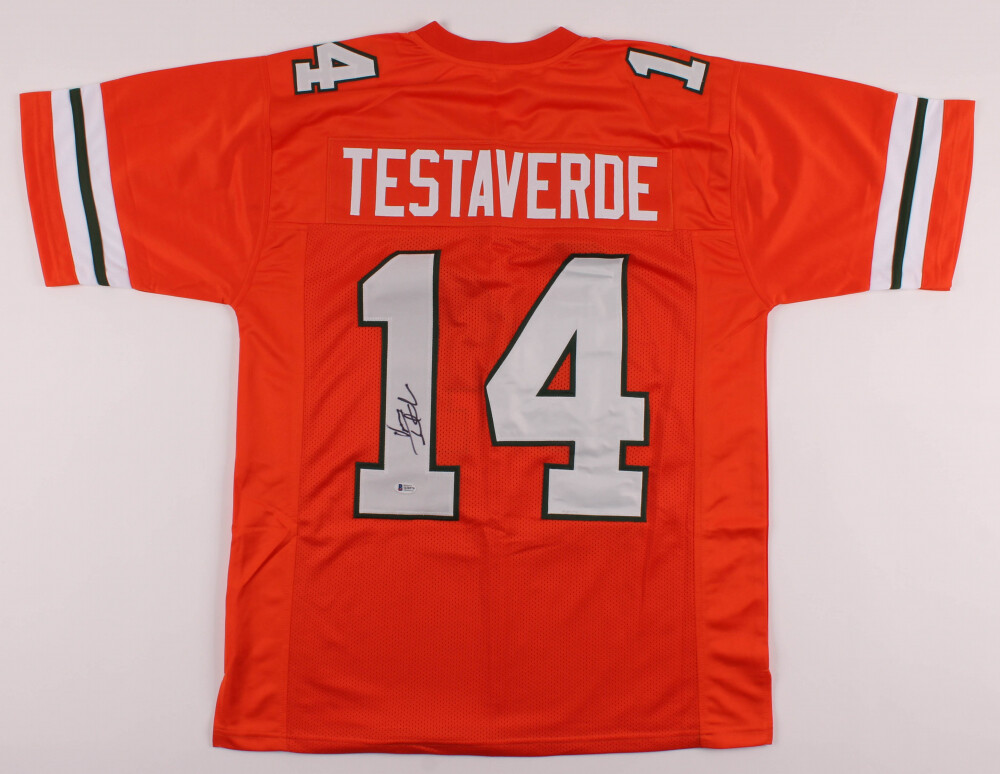 Vinny Testaverde Autographed Signed Miami Hurricanes Jersey (Beckett COA) 2Xpro Bowl Q.B. 