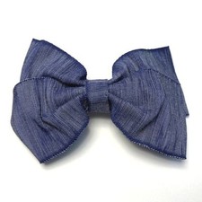 Fabric Hair Bow Ponytail Accessory Women Denim Blue Jean Vintage Made in France