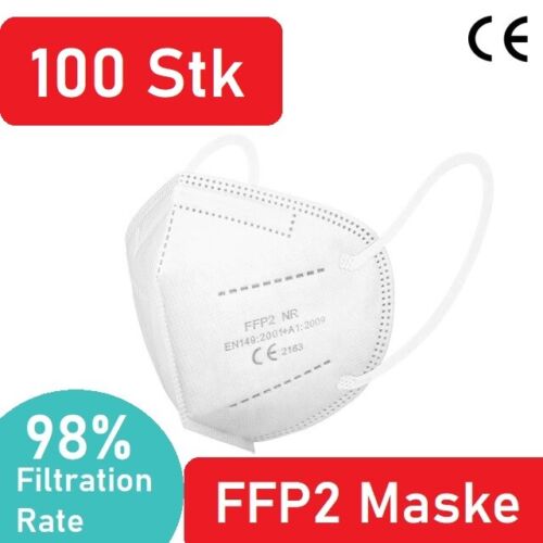 100x FFP2 Maske Weiß Mundschutz Atemschutz 5-lagig zertifiziert CE - Bild 1 von 3