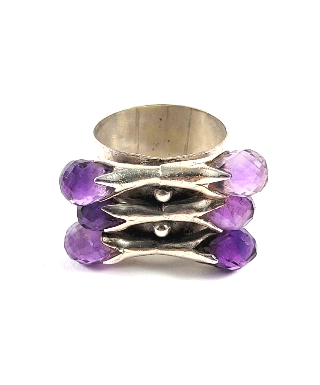 Multi Briolette Amethyst Silver Ring US Size 8.5 - image 2