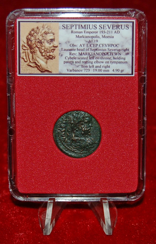 Moneda del Antiguo Imperio Romano SEPTIMIO SEVERO Cibeles Markianópolis, Casa de la Moneda de Moesia Foto 2 de 4