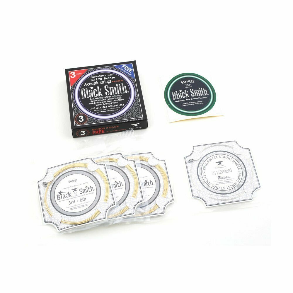 BlackSmith BR11523P Acoustic Strings 80/20 Bronze Gauges 011-052, 3 SET ...
