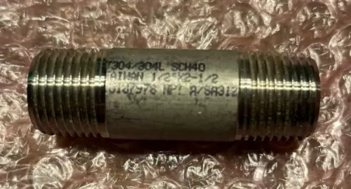 STAINLESS STEEL T304/304L SCH40 1/2" X 2-1/2" THREADED PIPE NIPPLE NPT NEW