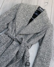 Aquascutum Black & White Pure Woven Tweed Wool Belted Long Over Coat