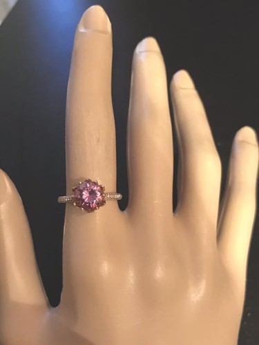1.60ct Redondo Moissanite de corte brillante y diamantes reales Anillo solitario Oro rosa - Imagen 6 de 12