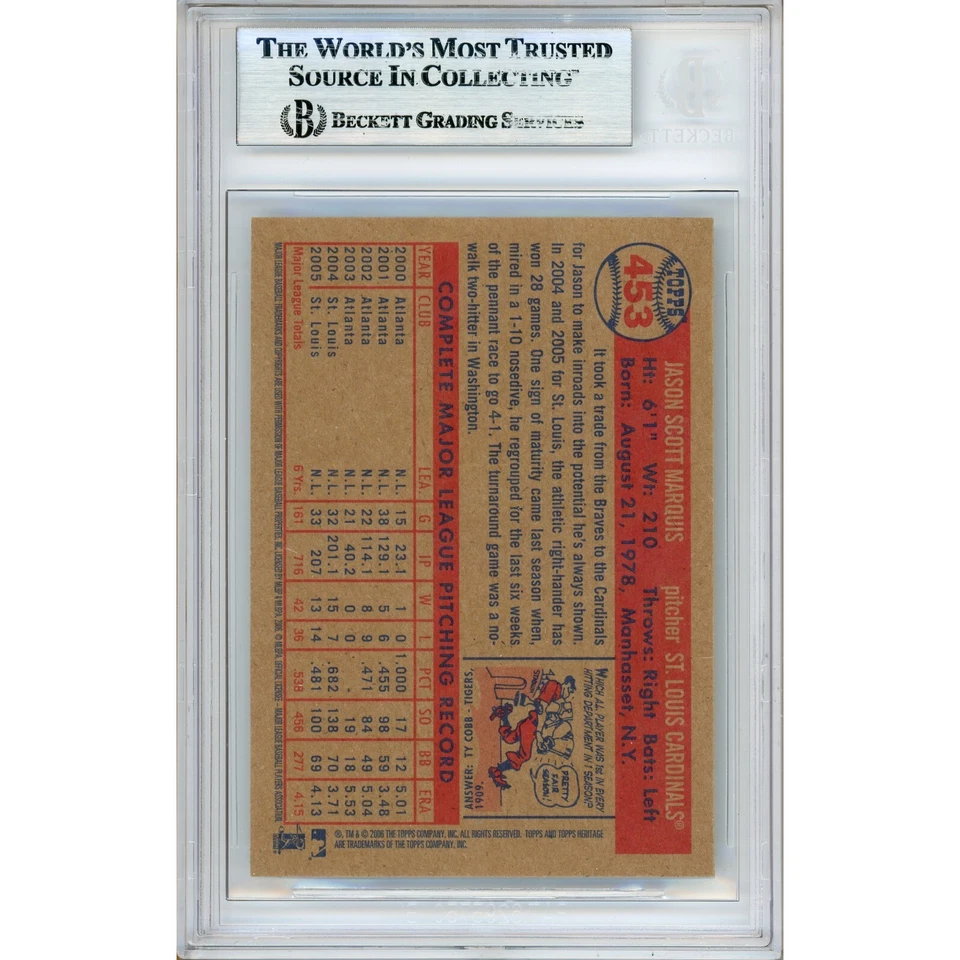 Jason Marquis Firmado 2006 Topps Heritage #453 Cardinals Beckett BAS Losa Automático Foto 3 de 4