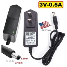 3V 0.5A AC/DC Adapter Replacement Power Supply with 5.5x2.1mm DC Power Tip