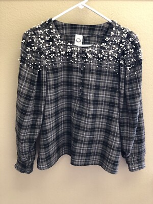 Akemi & Kin Anthro Flannel Top Pearl - M - EUC