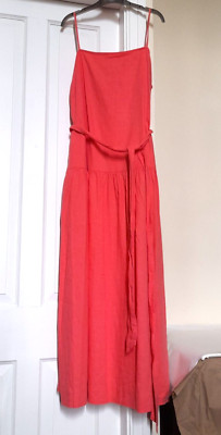 Gap korallenrosa Leinen-Maxikleid zum Binden Taille Träger fallender Saum S UK 10 neu mit Etikett