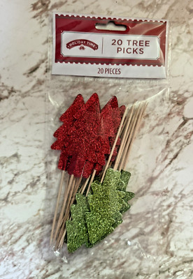 20pc Red & Green Glitter Holiday Time Craft Christmas Tree Picks Decor