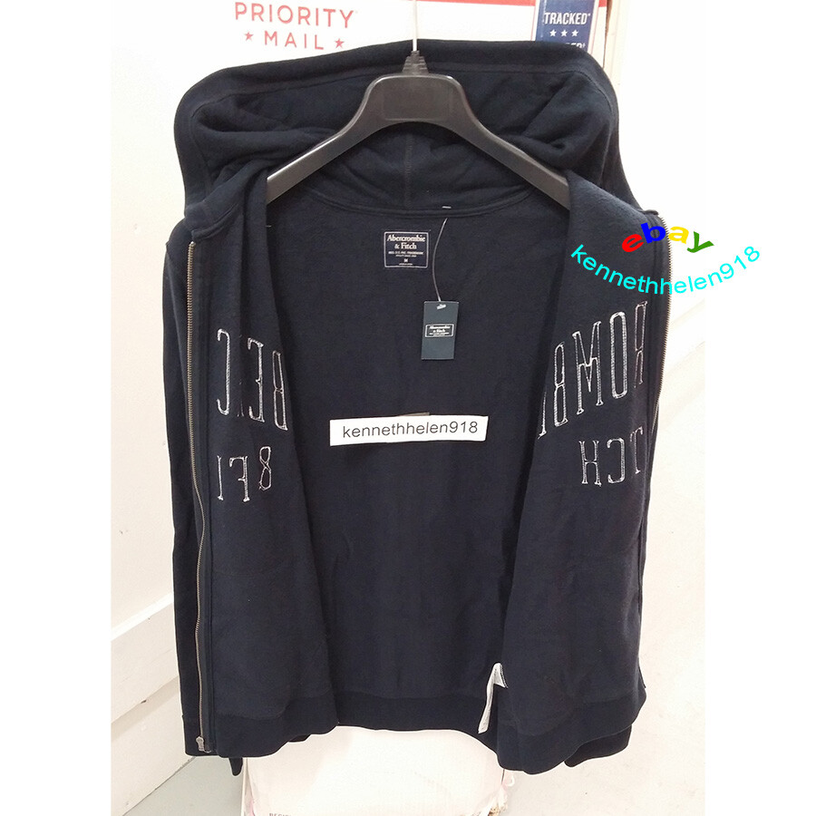 ABERCROMBIE & FITCH FULL ZIP LOGO HOODIE SWEATSHIRTS NAVY