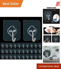 Adhesive Hooks 32 Pack Heavy Duty Reusable Transparent Wall Mount Utility