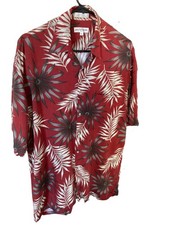 Pierre Cardin Men's Med Burgundy  Beige Hawaiian Short Sleeve Button-Up Shirt