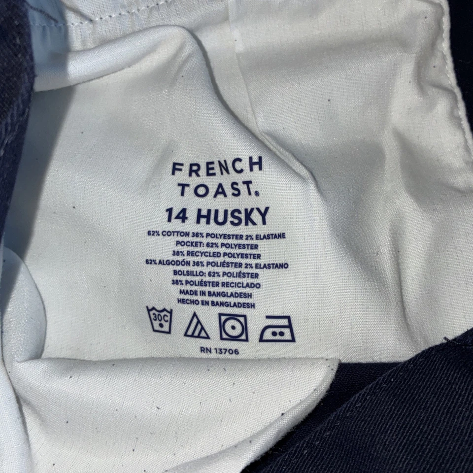 (3) Pantalón relajado cintura ajustable French Toast Boys azul marino talla 14 Husky Foto 4 de 4