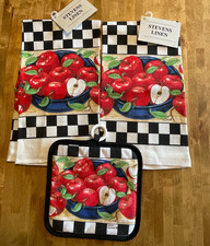 Vintage STEVENS LINENS USA Pam Marker Len Ręcznik do herbaty i gorąca podkładka Nowy z metką, 3 szt.