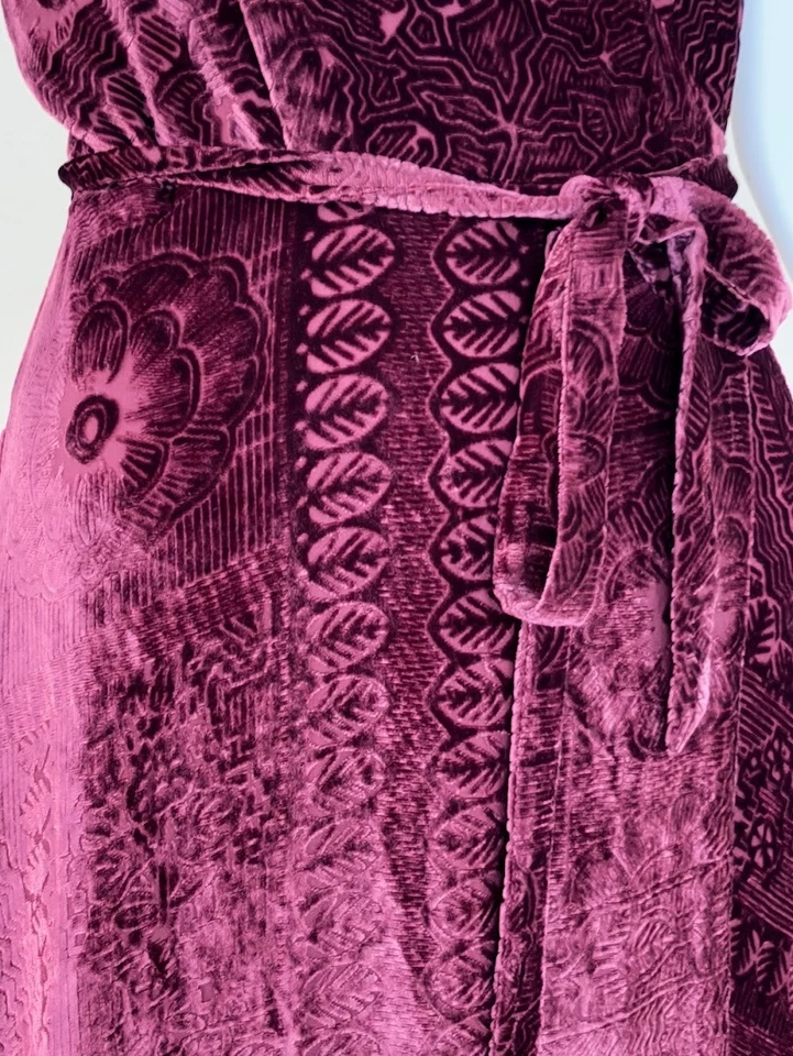 Maxi Vestido Polo Ralph Lauren Burn-Out Terciopelo Envolvente MEZCLA MORERA Seda Talla 4 Foto 4 de 4