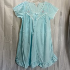 VTG Ashley Taylor Nightgown Womens L Embroidered Ruffle Lace Blue Cotton Cottage