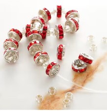 Silver Tone Red Rondelle Rhinestone Spacer Beads 8mm Bead Landing