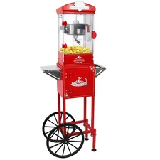 Home Theater Popcorn Machine with Stainless Steel Cart 10 Oz Kettle & Wheels 