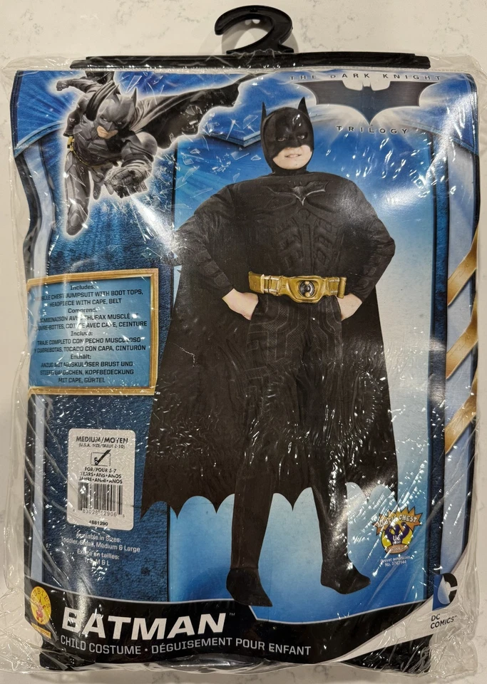 Boys DELUXE Batman Costume WITH Cape & Muscles, Size M (8-10), BRAND NEW - Image 2 of 4