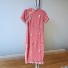 Pink Chiffon Flora Embroidered Qipao - Chinese Traditional Cheongsam