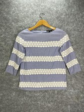 Banana Republic Womens Lace Stripe Blouse Top Small Chambray 3/4 Sleeve Eyelet