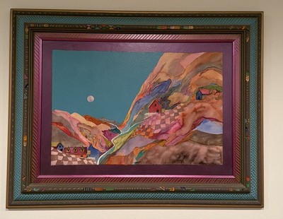 Fran Larsen Framed Watercolor Landscape Art Hand Painted Frame 34x26