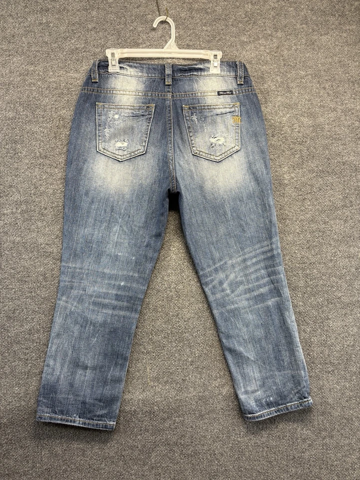 Pantalones de mezclilla Miss Me Jeans para mujer 30 Boyfriend Capri desgastados con bigotes Foto 3 de 4
