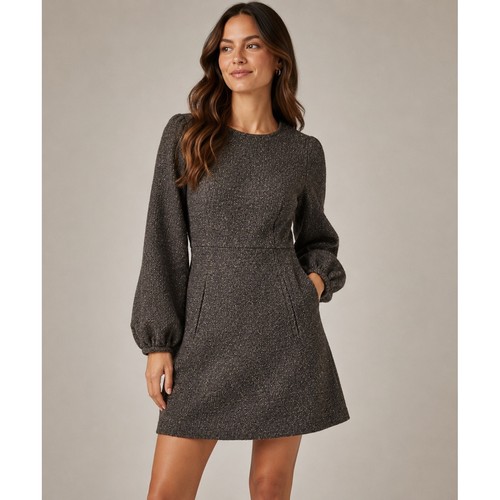ba&sh Melb Dress Womens 6 Marron Brown Tweed Wool Blend Balloon Sleeve Mini
