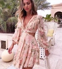 ZIMMERMANN-SIZE 0 (AU 8/US 4)-PRIMA FLOATING CUT OUT FLORAL SILK PINK MINI DRESS