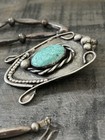 VINTAGE NATIVE AMERICAN SILVER LARGE TURQUOISE PENDANT NECKLACE — photo 5