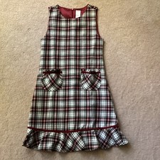 GYMBOREE GIRLS PLAID JUMPER DRESS,9, TWO POCKETS, LINED, RUFFLE AT HEM, ZIP