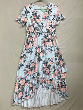 BBHOPING Dress Women Floral Wrap V-Neck Ruffle Sleeve Midi Size Medium Blue