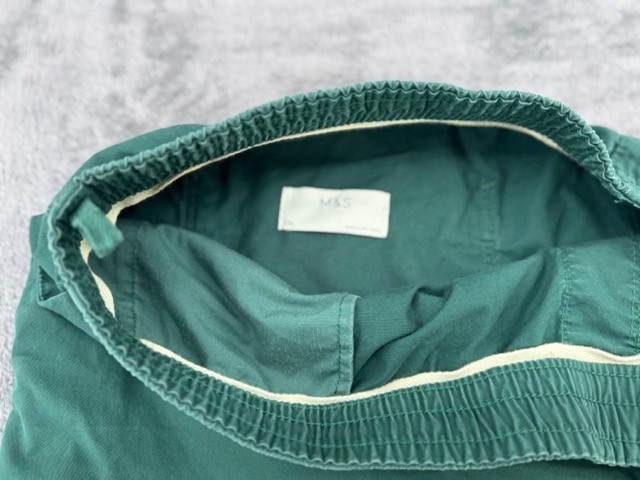 M&S Men’s Green Drawstring Casual Shorts 2XL Cotton Blend Elastic Waist Summer image 3