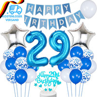 29. Geburtstag Dekoration, Luftballon 29. Geburtstag Mann Deko, Blau Tortendeko