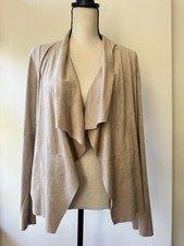 Bagatelle Collection Beige Faux Suede Waterfall Draped Open Front Jacket