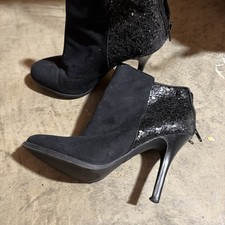Women Heels Boots Size 6 Black Sequins Shoes